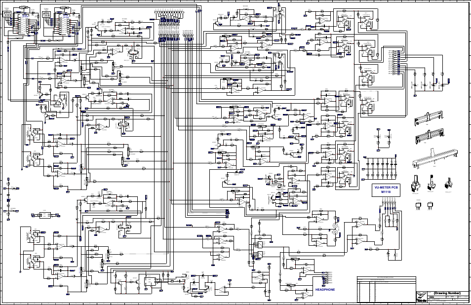 Schematic-m1121-pm16-2-pm22-2-master 1/2, Drawing number, Headphone | M1118, Vu-meter pcb | Yorkville PowerMAX22-2 User Manual | Page 20 / 49