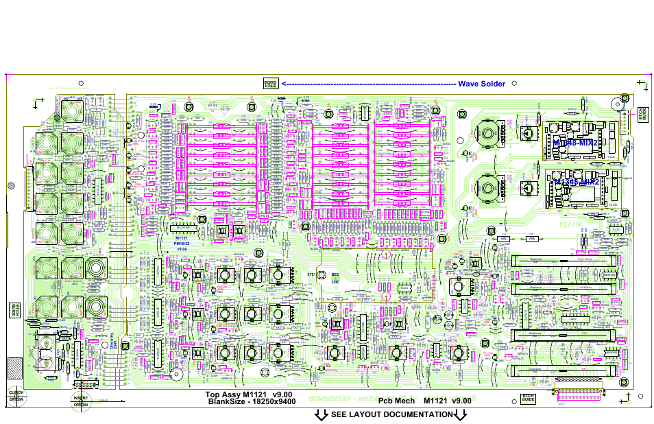 Layout-m1121-pm16-2-pm22-2-master 1/3, Wave solder, Loc bec | Insert origin, Gu id e et ch, Guide etch, Clinch origin | Yorkville PowerMAX22-2 User Manual | Page 22 / 49