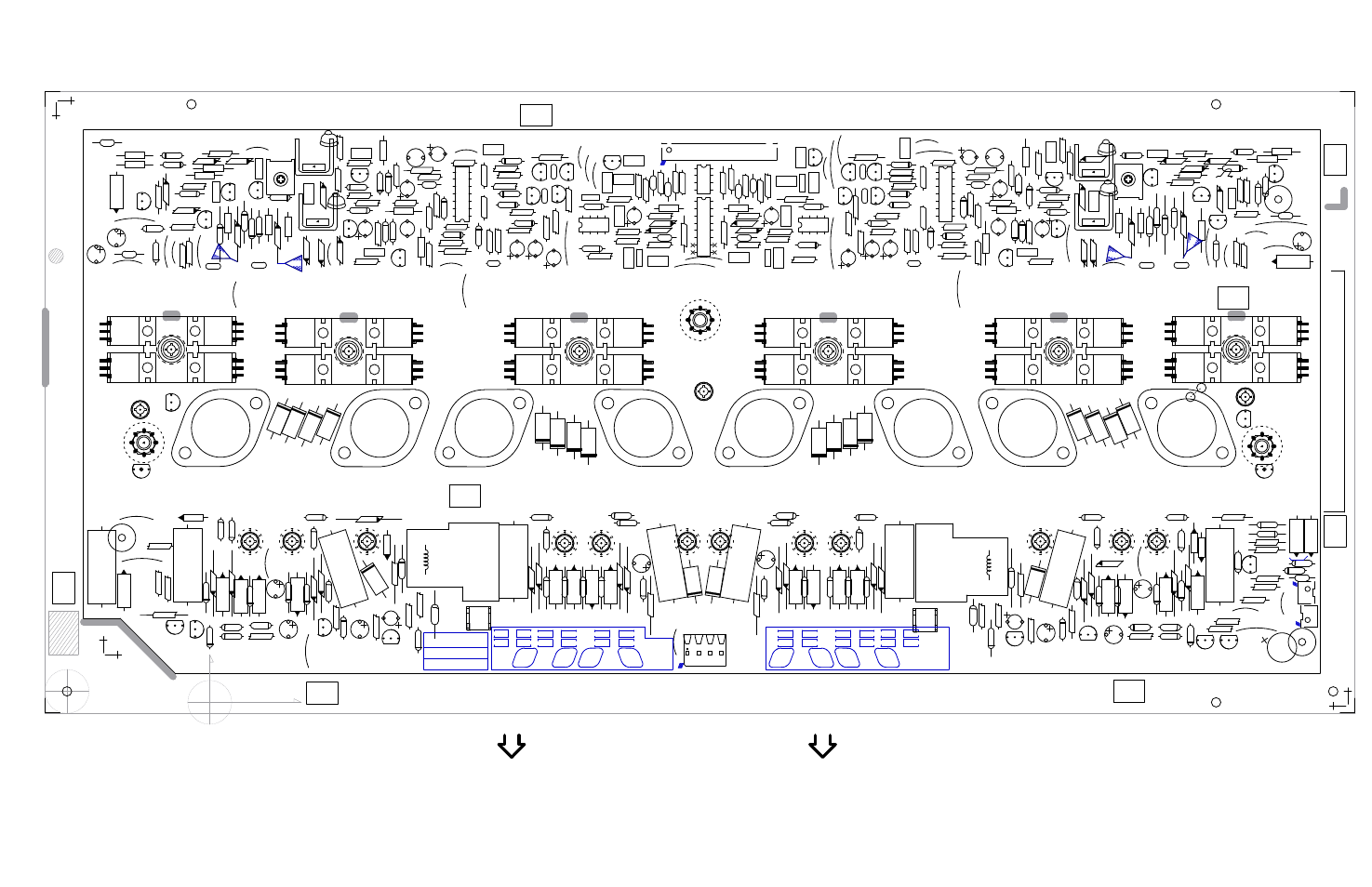 Partsonly-m1124-pm16-2-pm22-2-pwramp, No rtv under resistors or relays, Heatsink covers this area | See layout documentation, Wave solder, Clinch origin, Insert origin top assy m1124, V3.00, Guide etc h, Guide etch | Yorkville PowerMAX22-2 User Manual | Page 33 / 49