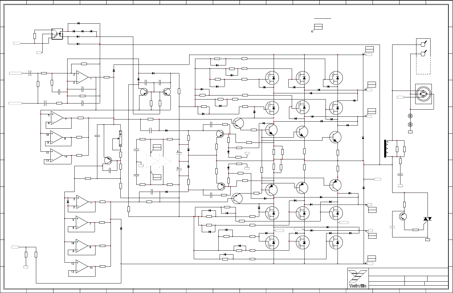 Schematic-m1530-ap4k-pwramp 2/5, Ap4k, Amp a | Bias set 7 to 10 mv cold amp, This voltage is with s1 in 2 ohm position, W1 speakers, Output a b bridged | Yorkville AP4K User Manual | Page 10 / 24