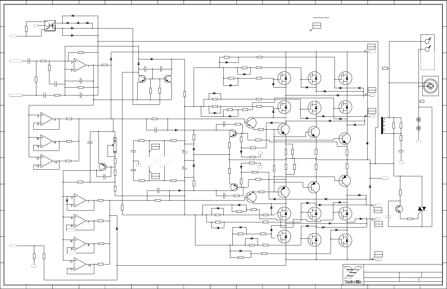 Schematic-m1530-ap4k-pwramp 3/5, Ap4k, Amp b | Bias set 7 to 10 mv cold amp, W1 speakers to ampin sheet 1, This voltage is with s1 in 2 ohm position | Yorkville AP4K User Manual | Page 11 / 24