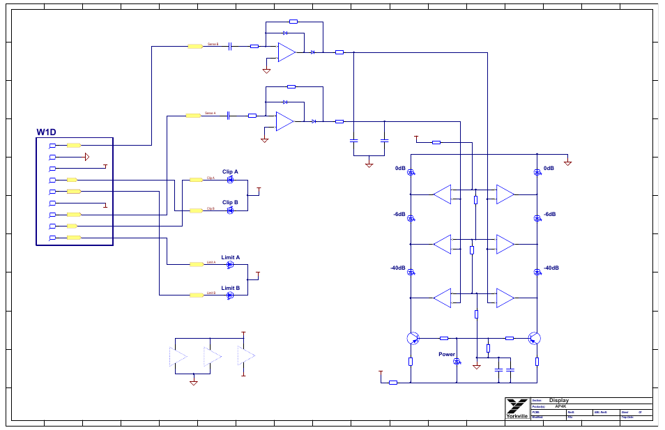 Schematic-m1575-ap4k-interface 2/5, Display, Clip b | Clip a, 40db, Limit b, Limit a, Power | Yorkville AP4K User Manual | Page 18 / 24
