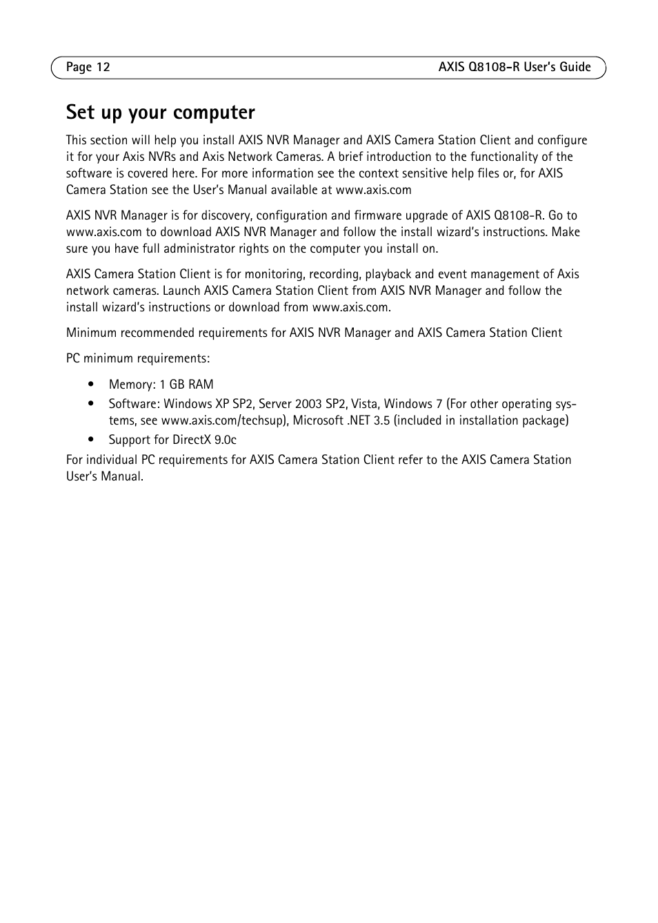 Set up your computer | Axis Communications Q8108-R User Manual | Page 12 / 18