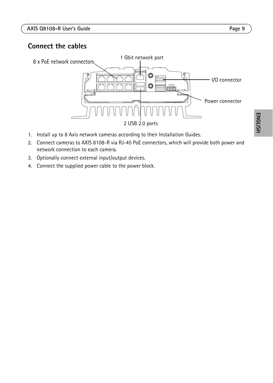 Connect the cables | Axis Communications Q8108-R User Manual | Page 9 / 18