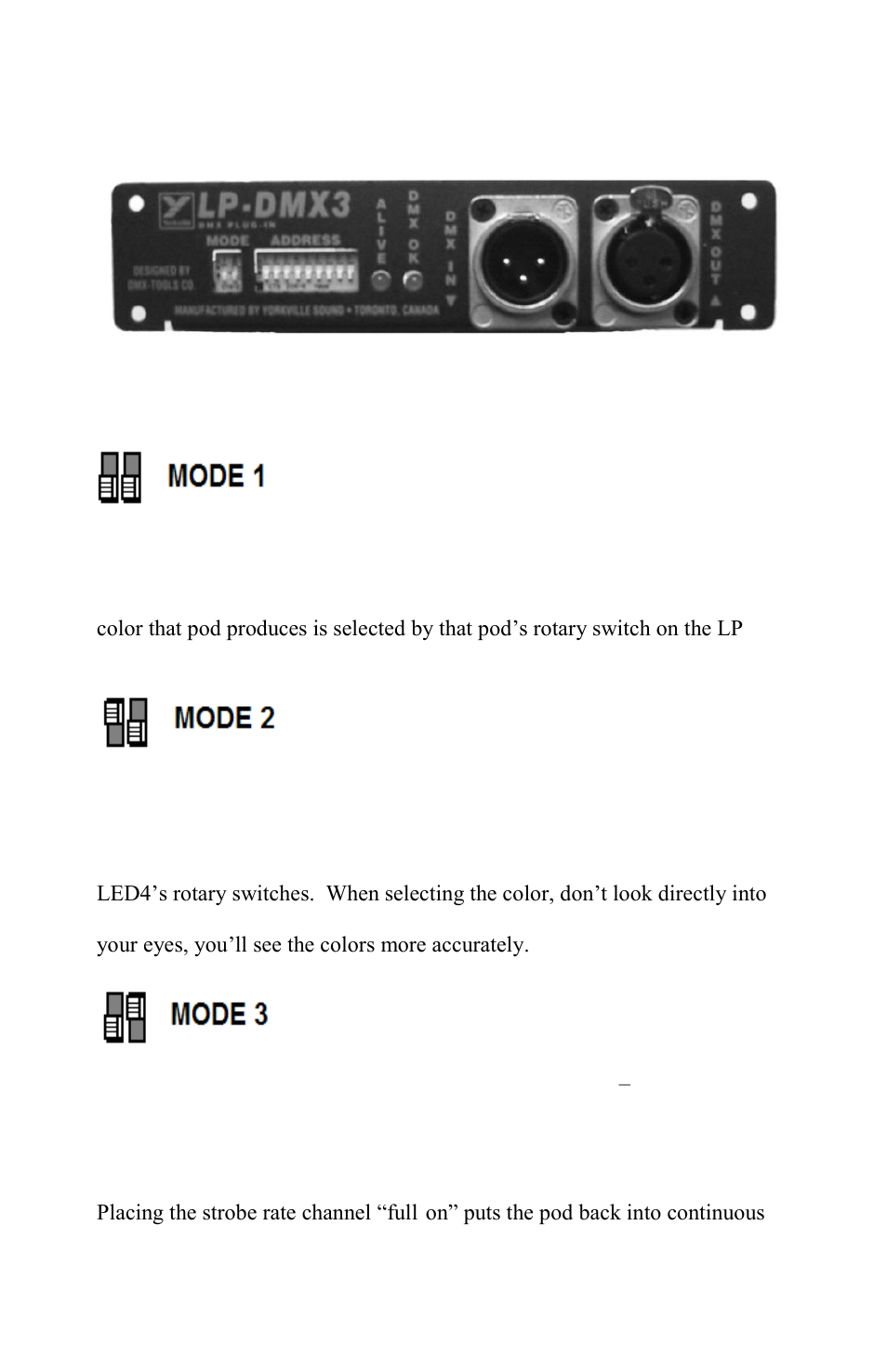 Controls, indicators and connectors, Mode switches | Yorkville LP-DMX3/5 User Manual | Page 6 / 15
