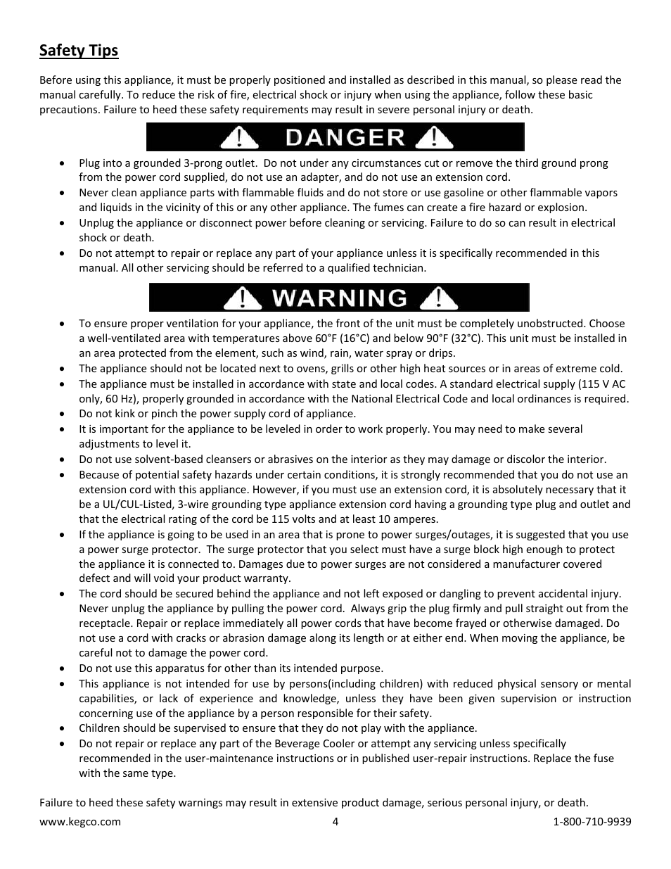 Safety tips | Kegco CBC-101-SSC User Manual | Page 4 / 9