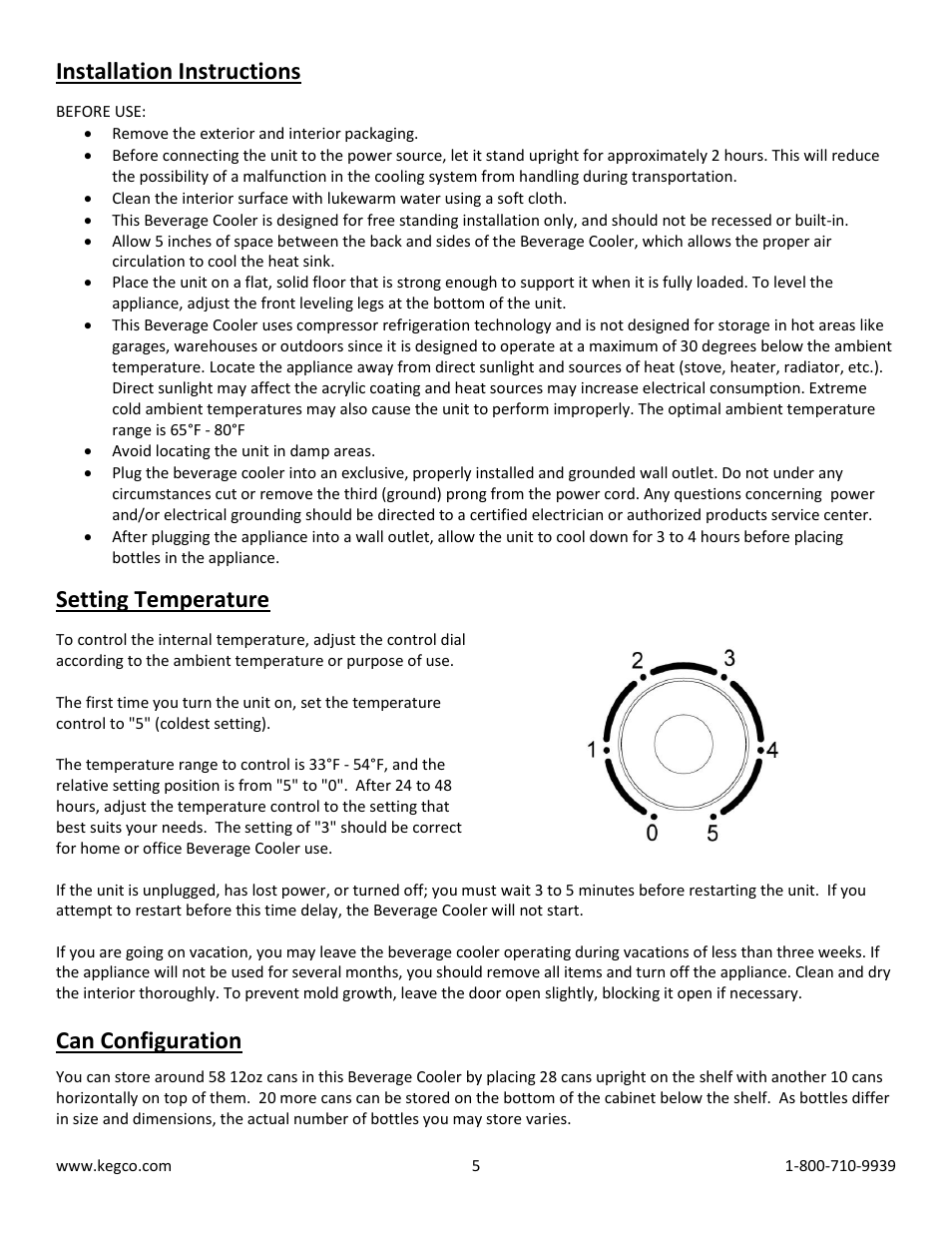 Installation instructions, Setting temperature, Can configuration | Kegco CBC-101-SSC User Manual | Page 5 / 9