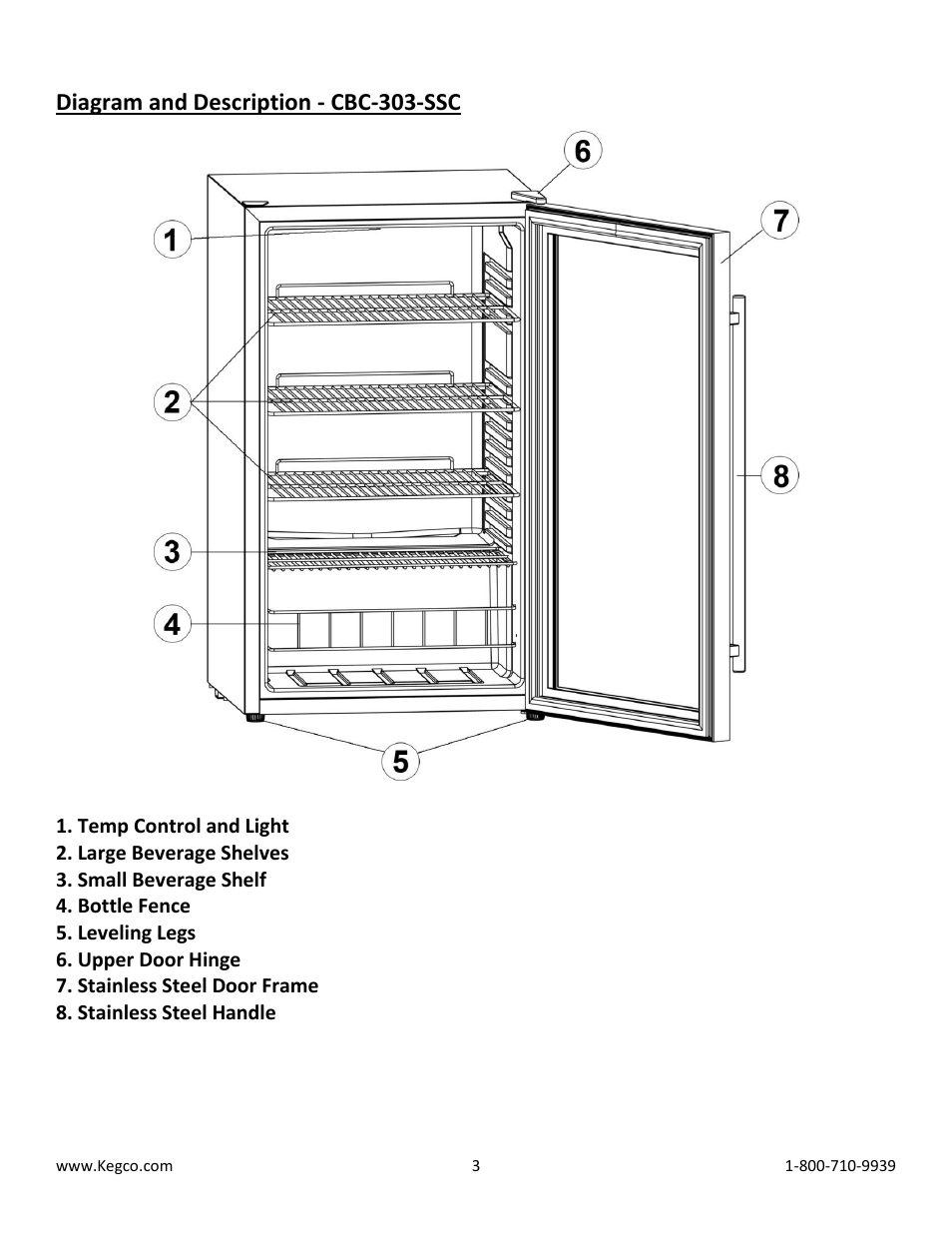 Diagram and description - cbc-303-ssc | Kegco CBC-303-SSC User Manual | Page 3 / 9