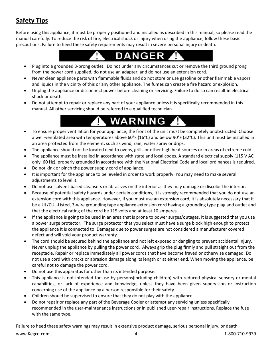 Safety tips | Kegco CBC-303-SSC User Manual | Page 4 / 9