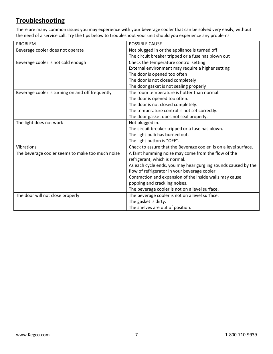 Troubleshooting | Kegco CBC-303-SSC User Manual | Page 7 / 9