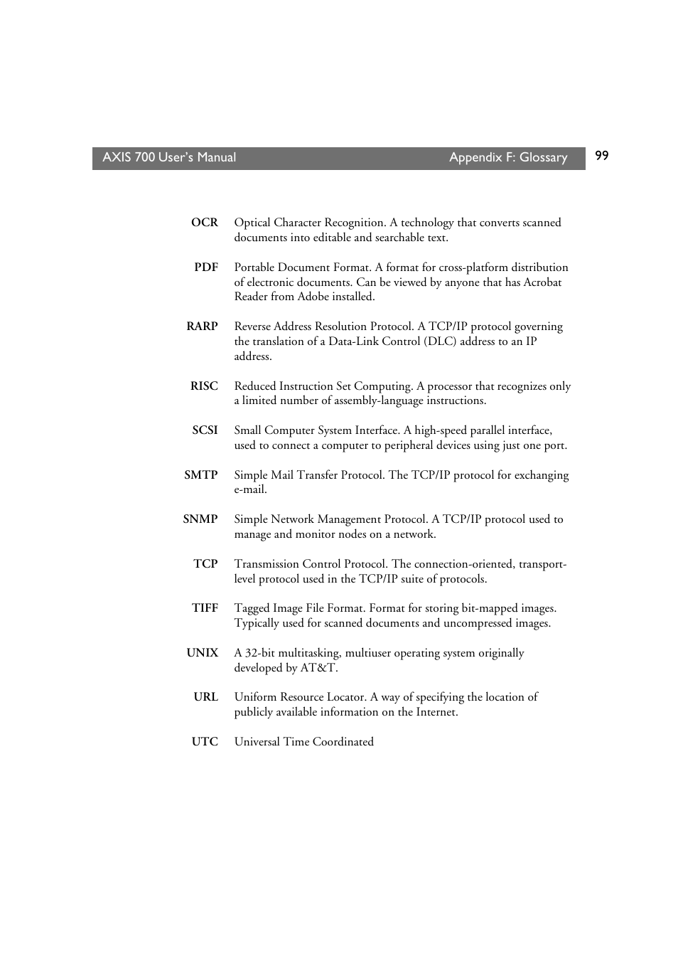 Axis Communications Axis Network Scan Server 700 User Manual | Page 100 / 104