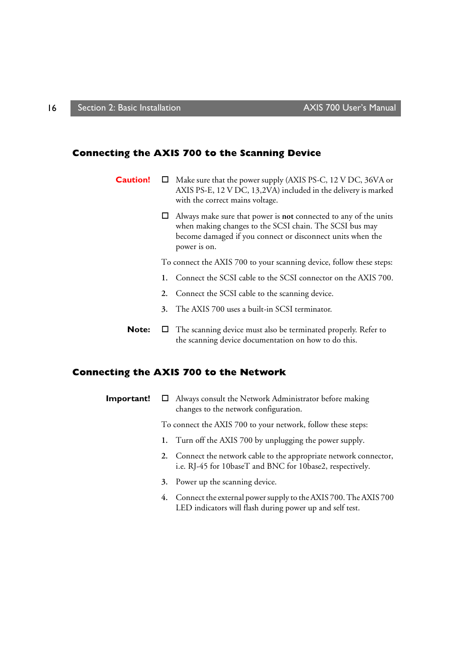 Connecting the axis 700 to the network | Axis Communications Axis Network Scan Server 700 User Manual | Page 17 / 104