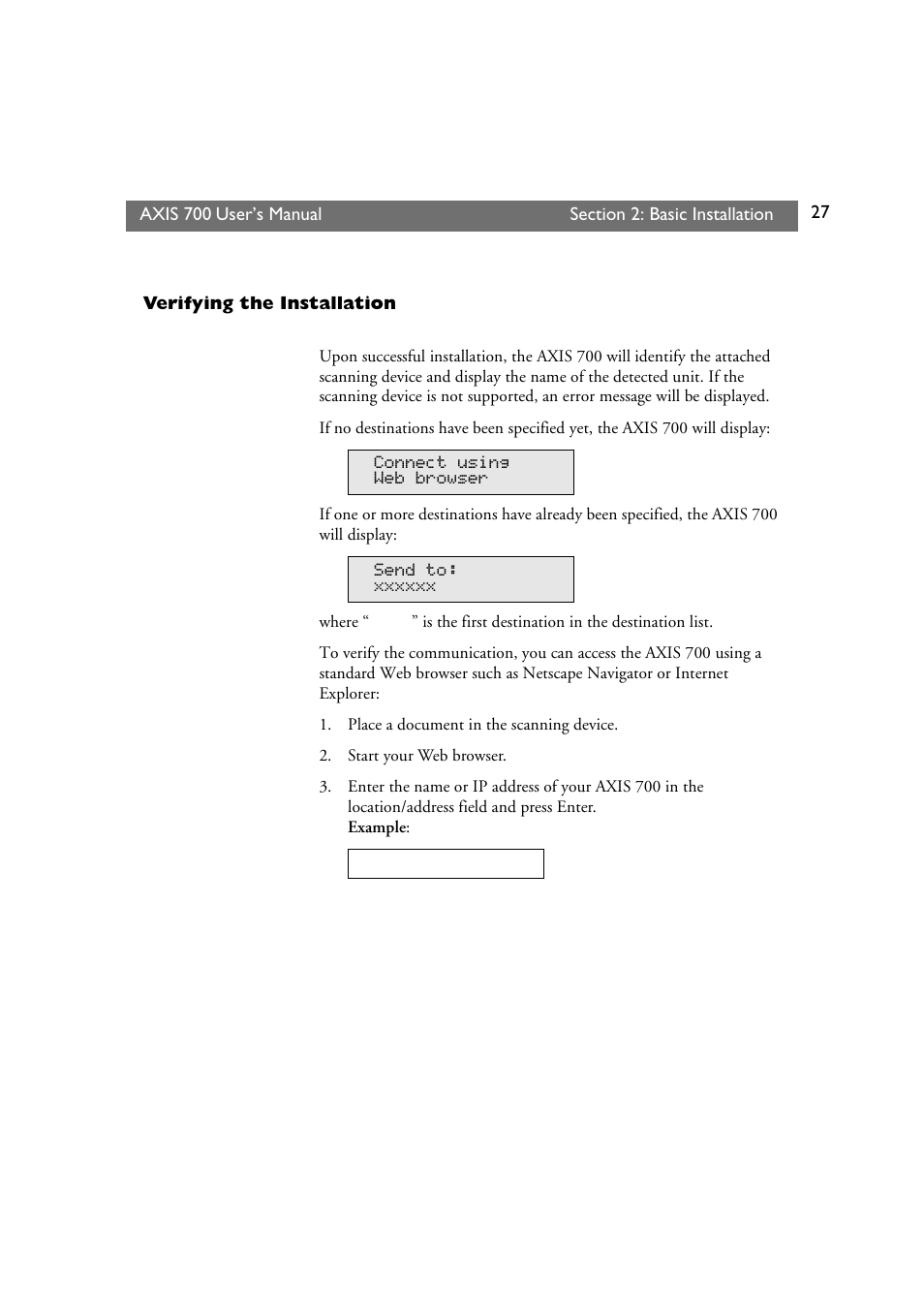 Verifying the installation | Axis Communications Axis Network Scan Server 700 User Manual | Page 28 / 104