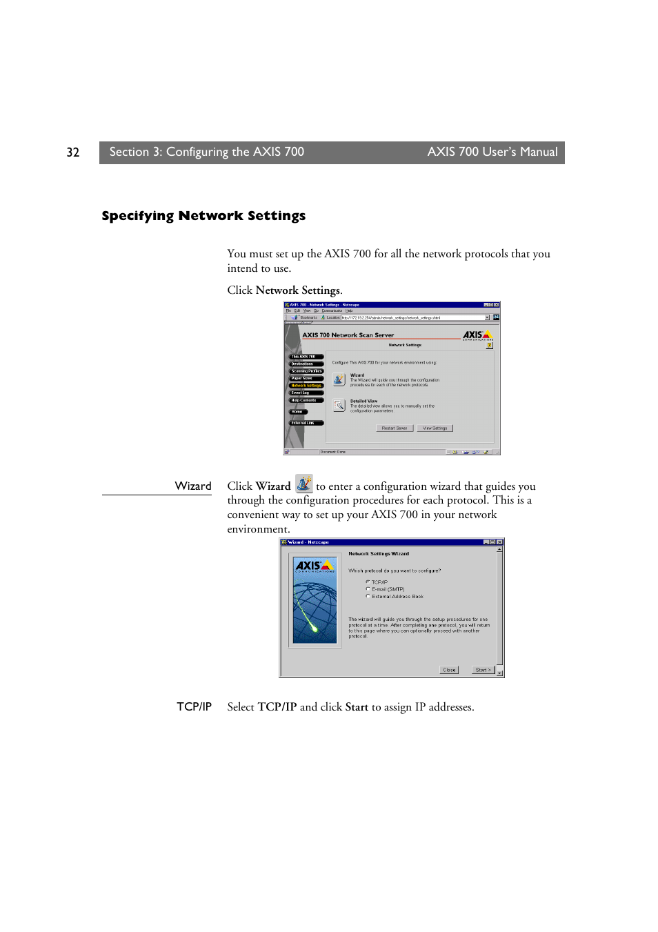 Specifying network settings | Axis Communications Axis Network Scan Server 700 User Manual | Page 33 / 104