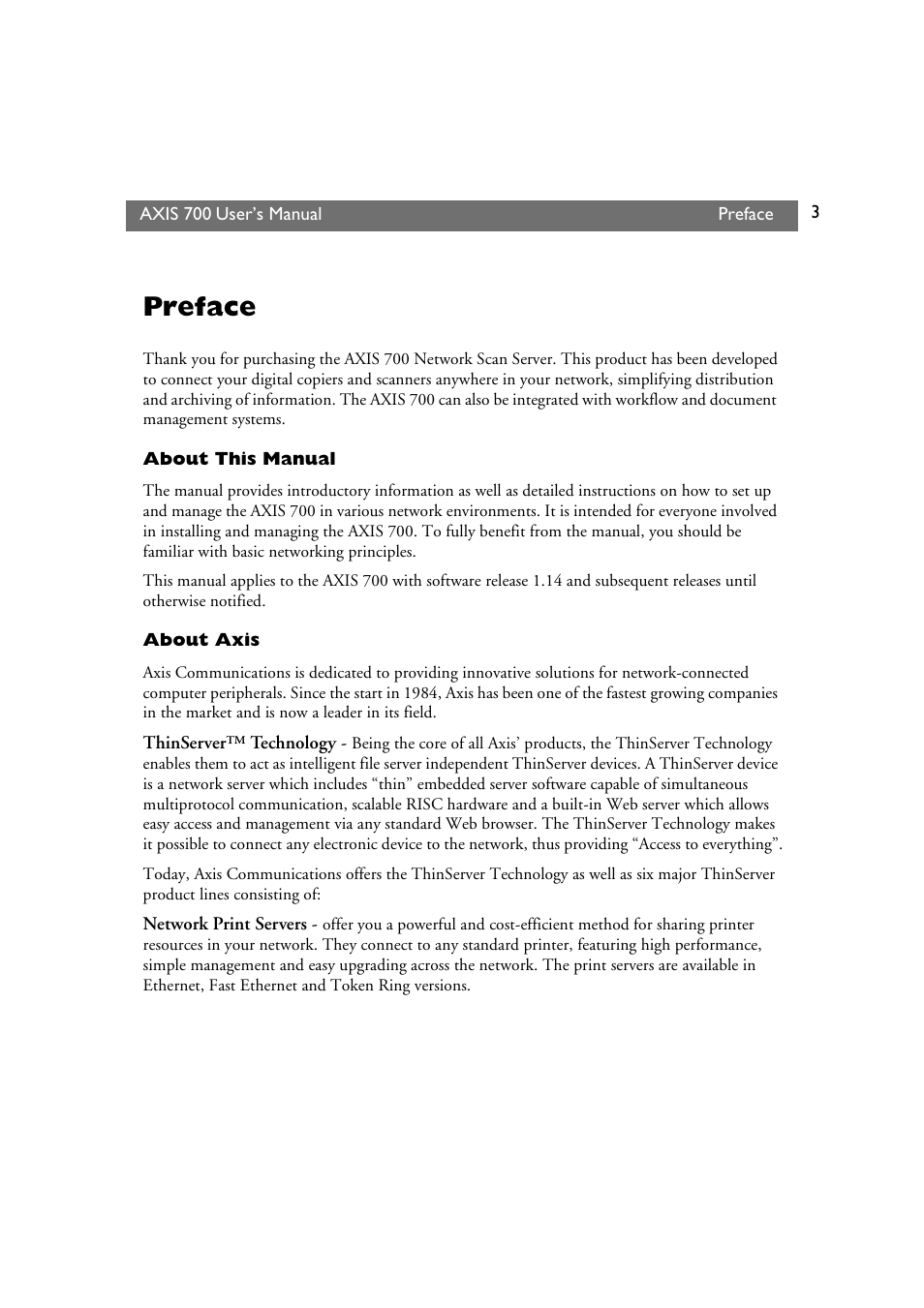 Preface | Axis Communications Axis Network Scan Server 700 User Manual | Page 4 / 104