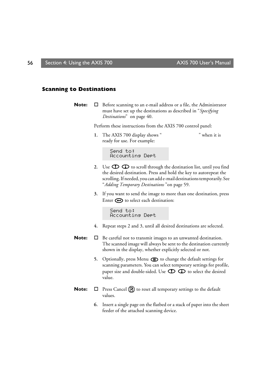 Scanning to destinations | Axis Communications Axis Network Scan Server 700 User Manual | Page 57 / 104