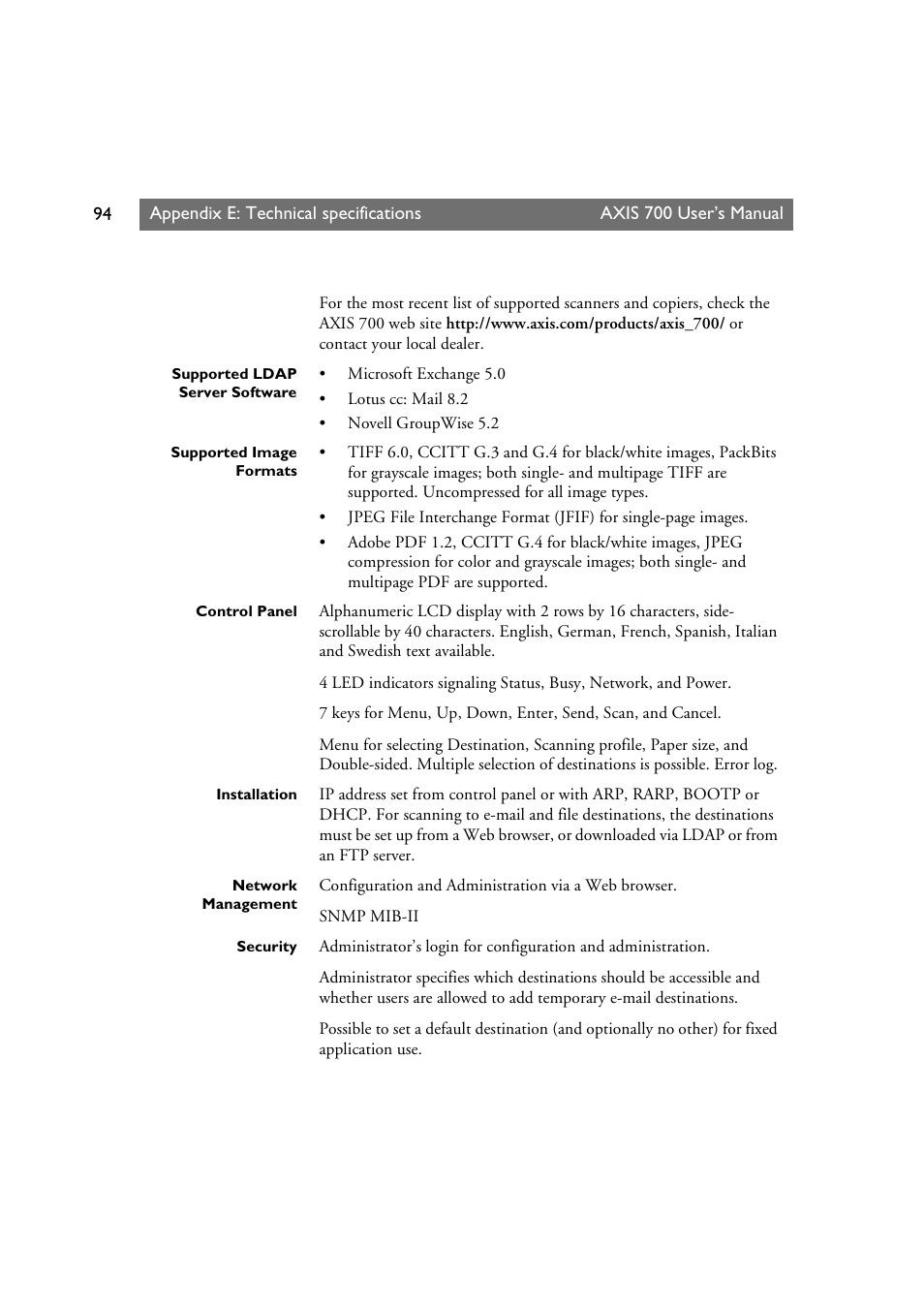 Axis Communications Axis Network Scan Server 700 User Manual | Page 95 / 104