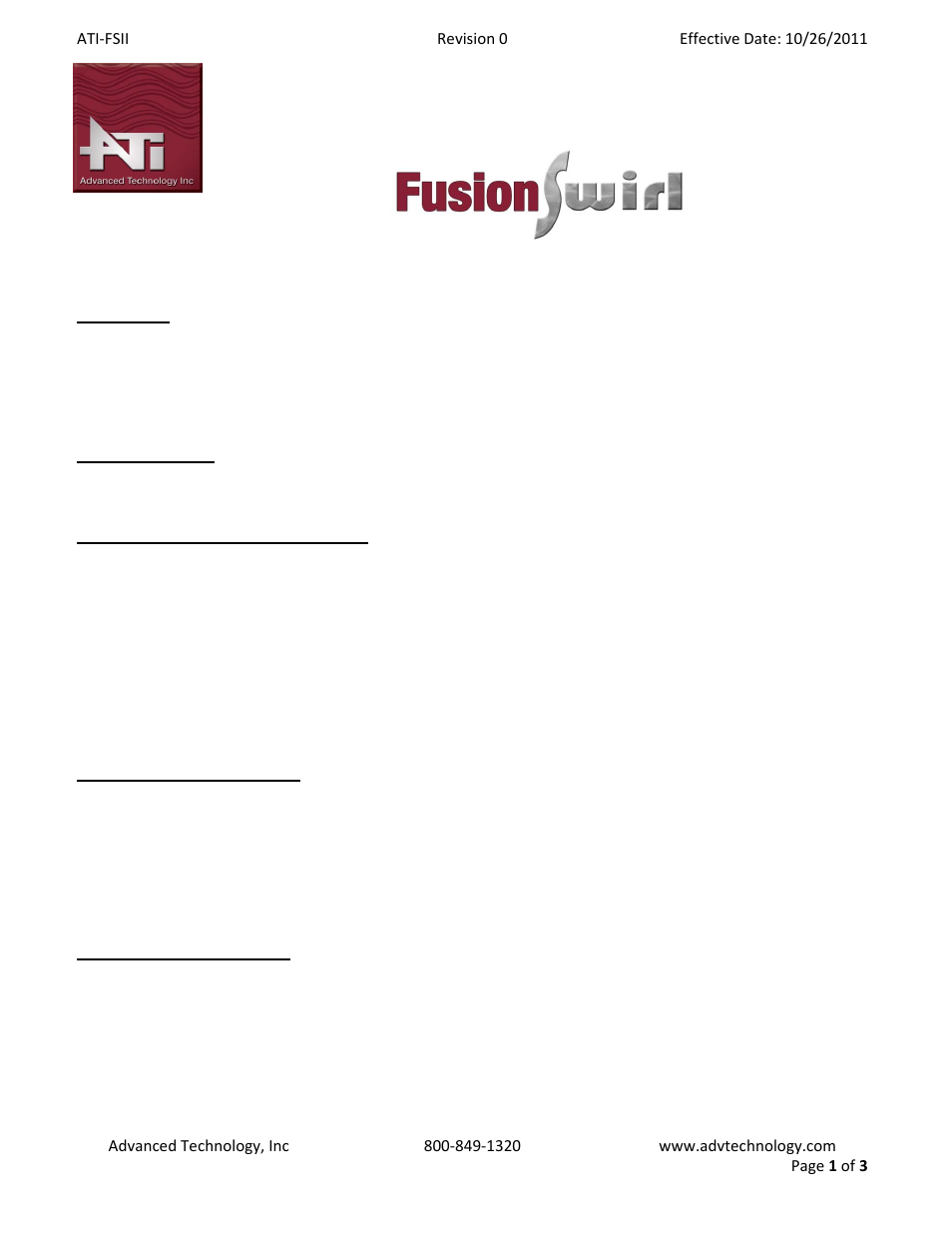 Advanced Technology FusionSwirl User Manual | 3 pages