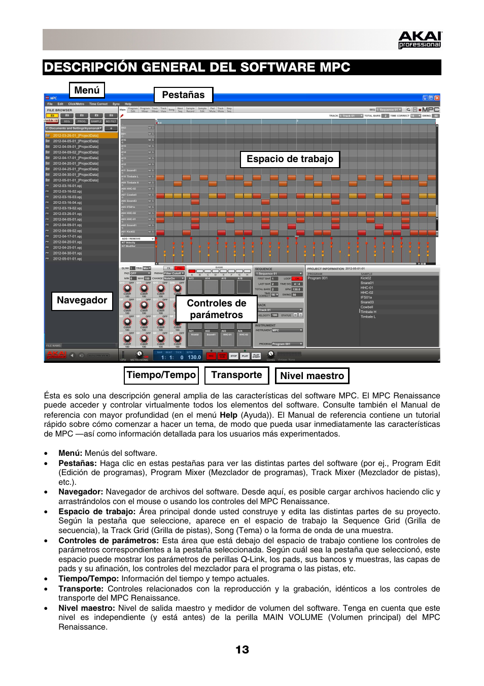 Descripción general del software mpc | Akai MPC-Renaissance User Manual | Page 13 / 50