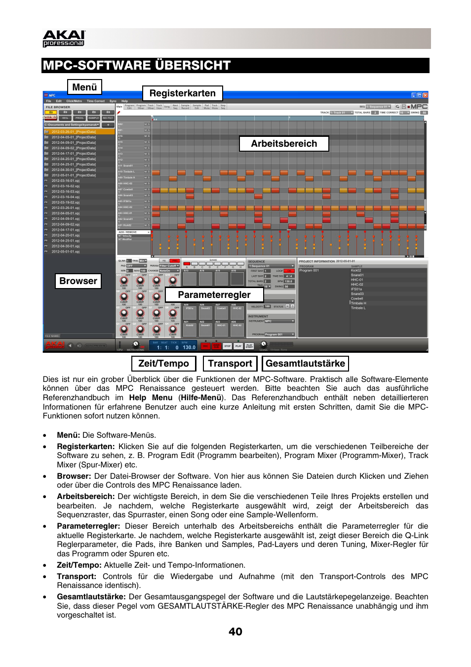 Mpc-software übersicht | Akai MPC-Renaissance User Manual | Page 40 / 50