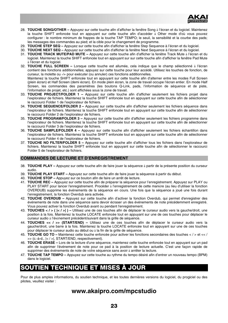Soutien technique et mises à jour | Akai MPC Studio User Manual | Page 23 / 40