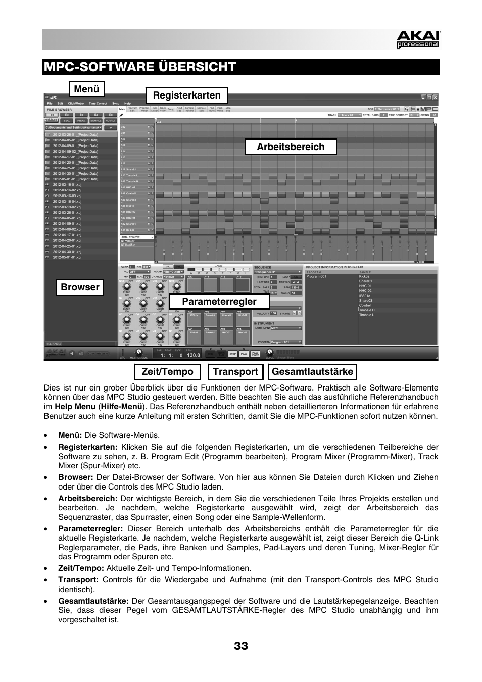 Mpc-software übersicht | Akai MPC Studio User Manual | Page 33 / 40