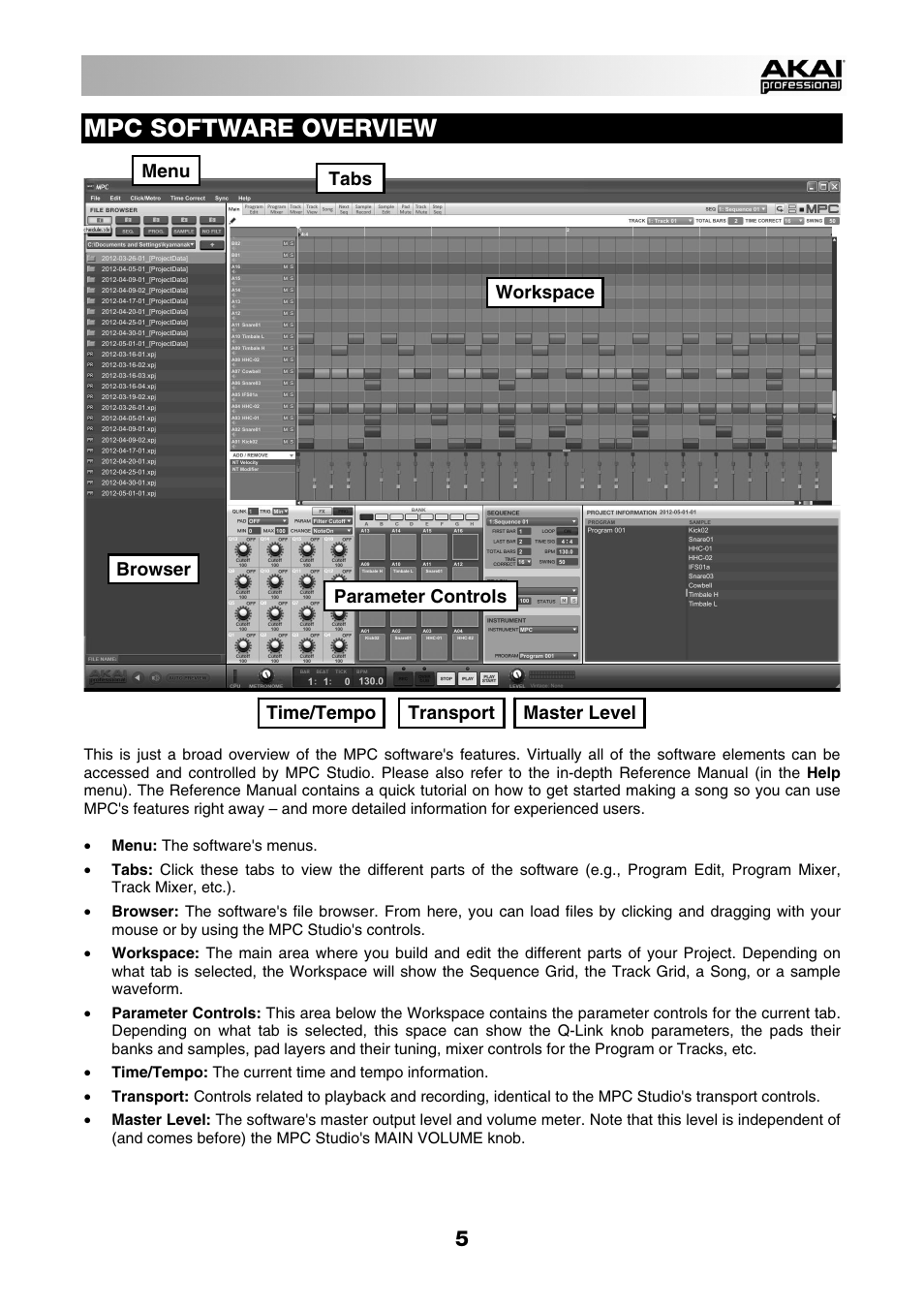 Mpc software overview | Akai MPC Studio User Manual | Page 5 / 40