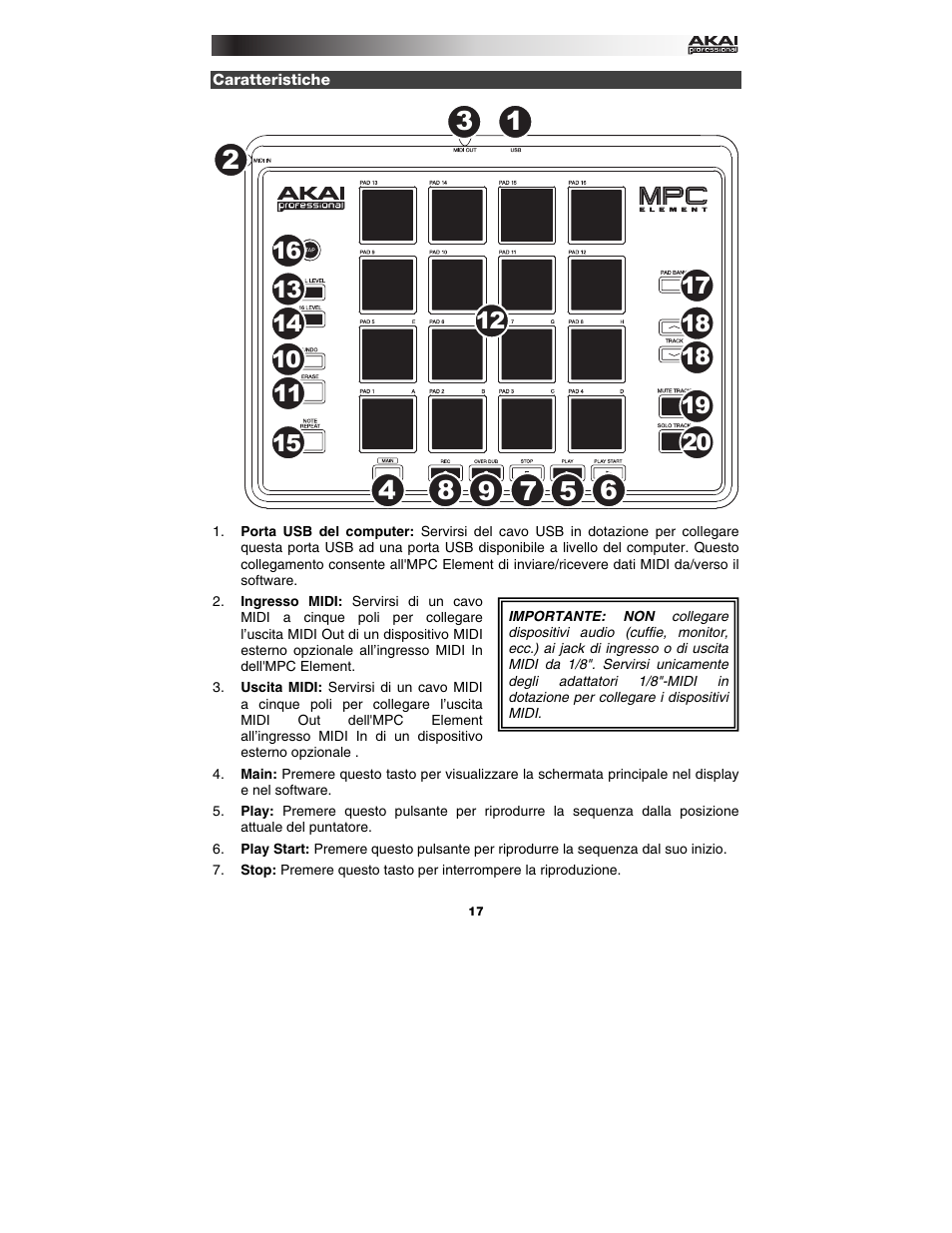 Caratteristiche | Akai MPC Element User Manual | Page 17 / 24