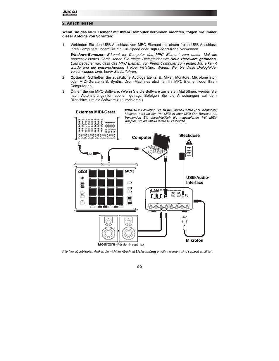 Anschliessen | Akai MPC Element User Manual | Page 20 / 24