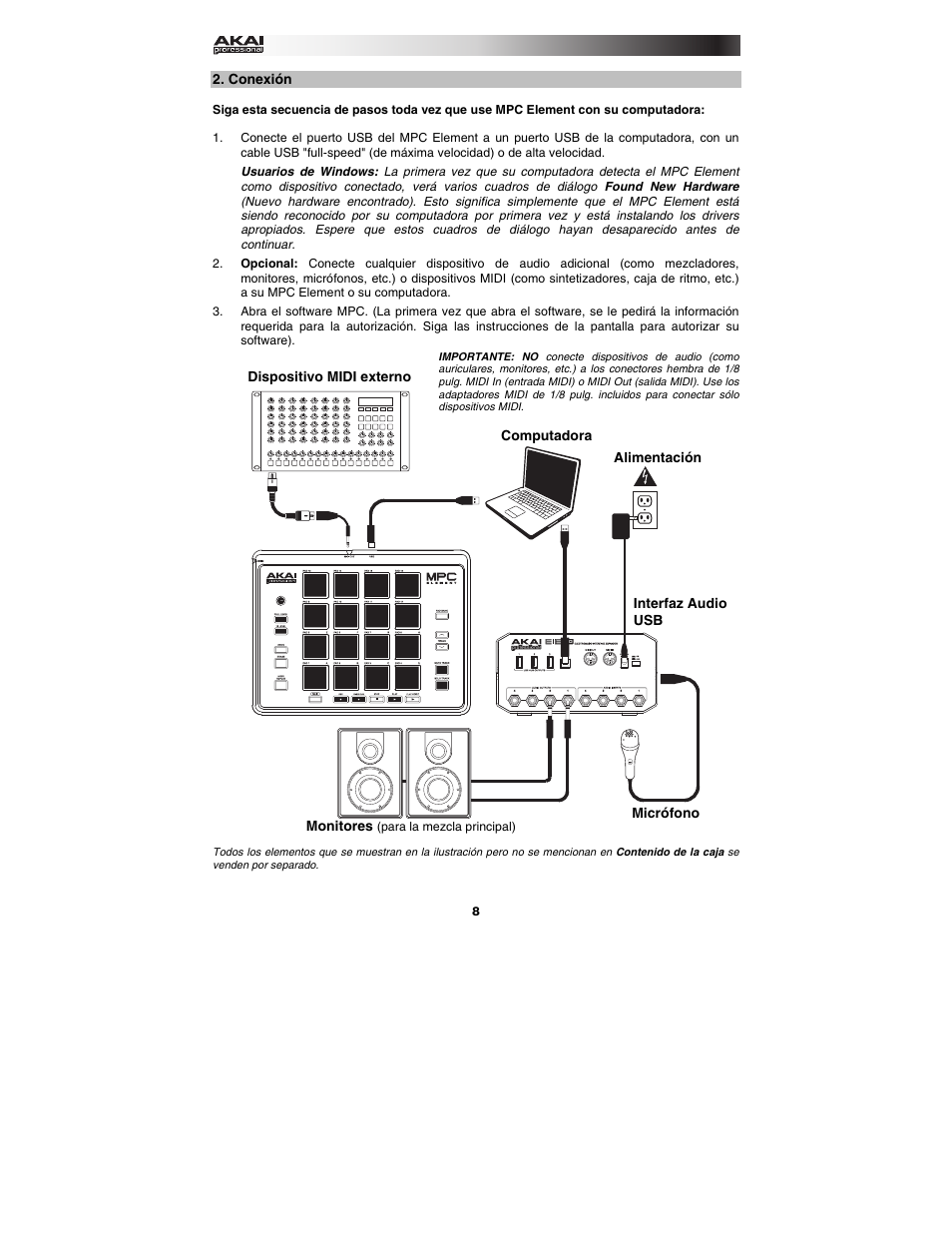 Conexión | Akai MPC Element User Manual | Page 8 / 24