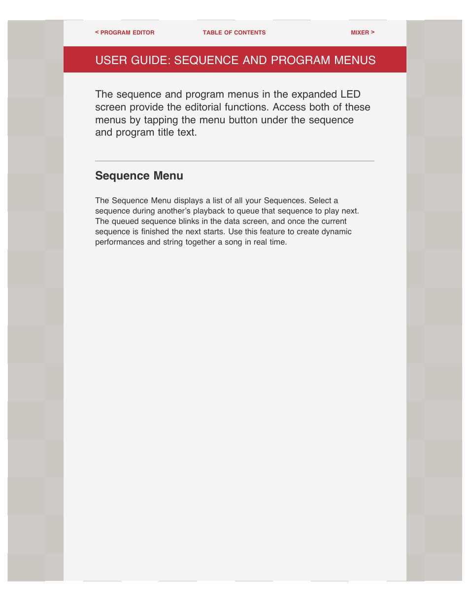 Sequence menu, Sequence details screen, Sequence and program menus | User guide: sequence and program menus | Akai iMPC User Manual | Page 14 / 30