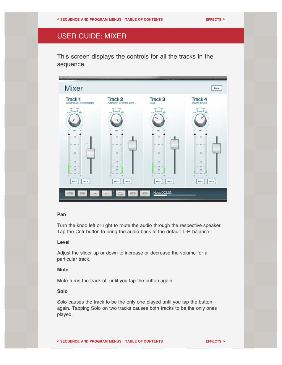 Mixer, User guide: mixer | Akai iMPC User Manual | Page 19 / 30