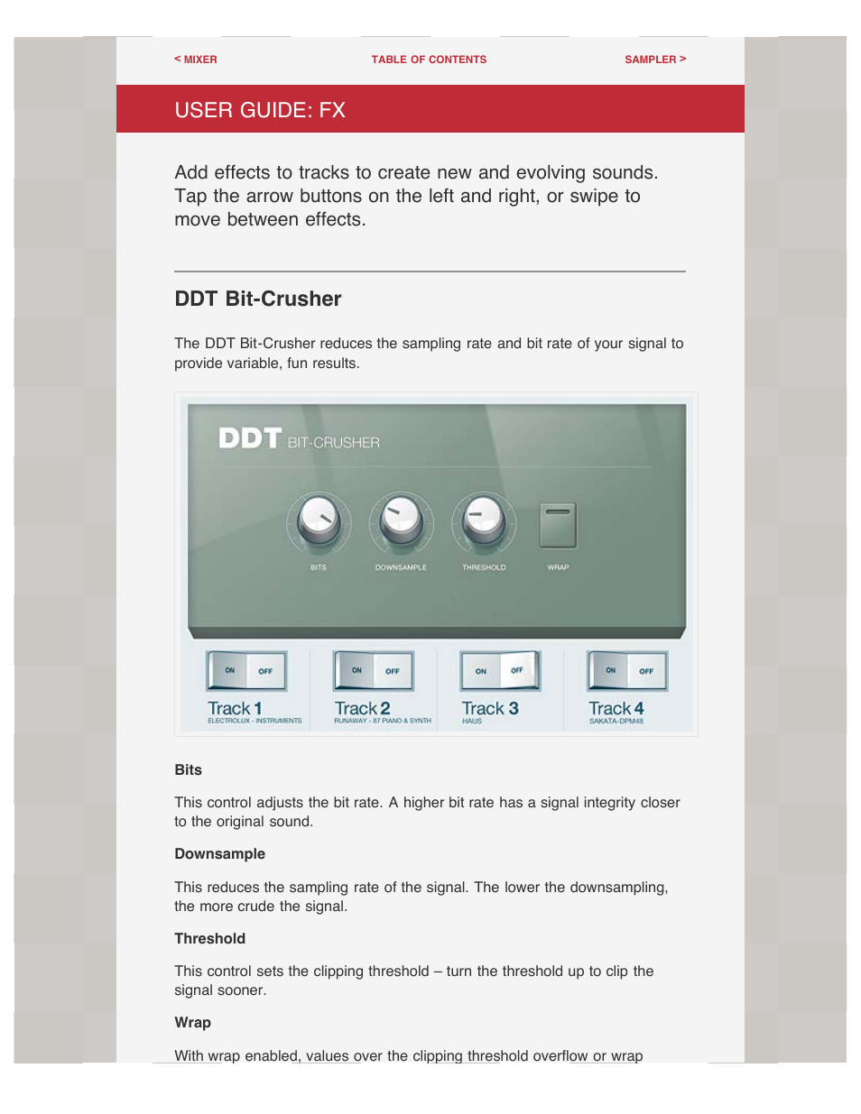 Effects, User guide: fx, Ddt bit-crusher | Akai iMPC User Manual | Page 21 / 30