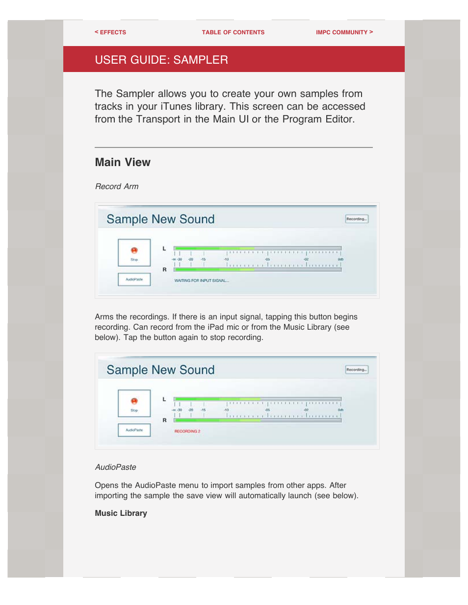 Sampler, User guide: sampler, Main view | Akai iMPC User Manual | Page 24 / 30