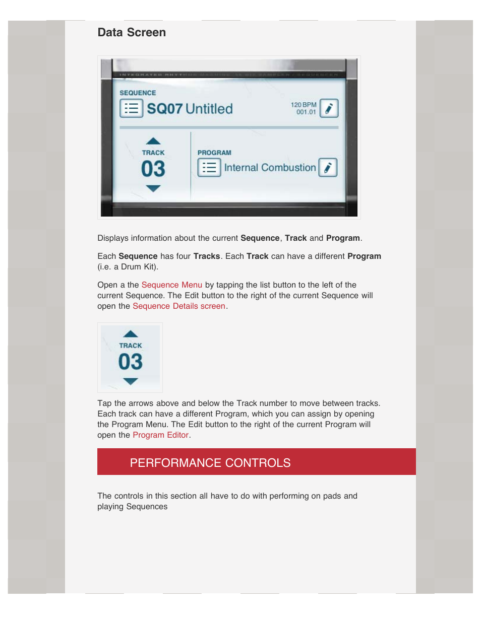 Data screen, Performance controls | Akai iMPC User Manual | Page 4 / 30