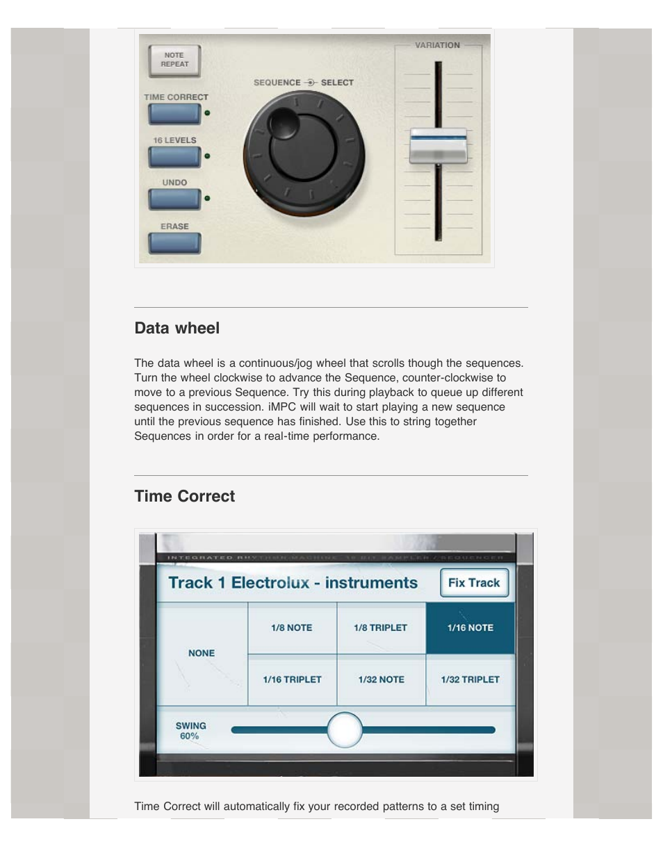 Data wheel, Time correct | Akai iMPC User Manual | Page 5 / 30