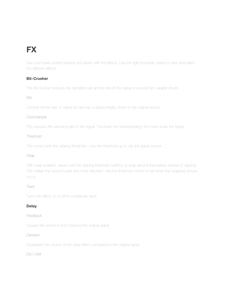 Impc iphone user guide: left boundary swipe, Effects | Akai iMPC for-iPhone User Manual | Page 11 / 15