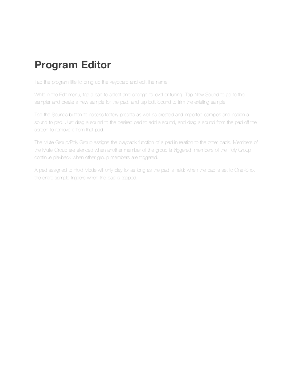 Impc iphone user guide: left boundary swipe, Program editor | Akai iMPC for-iPhone User Manual | Page 15 / 15