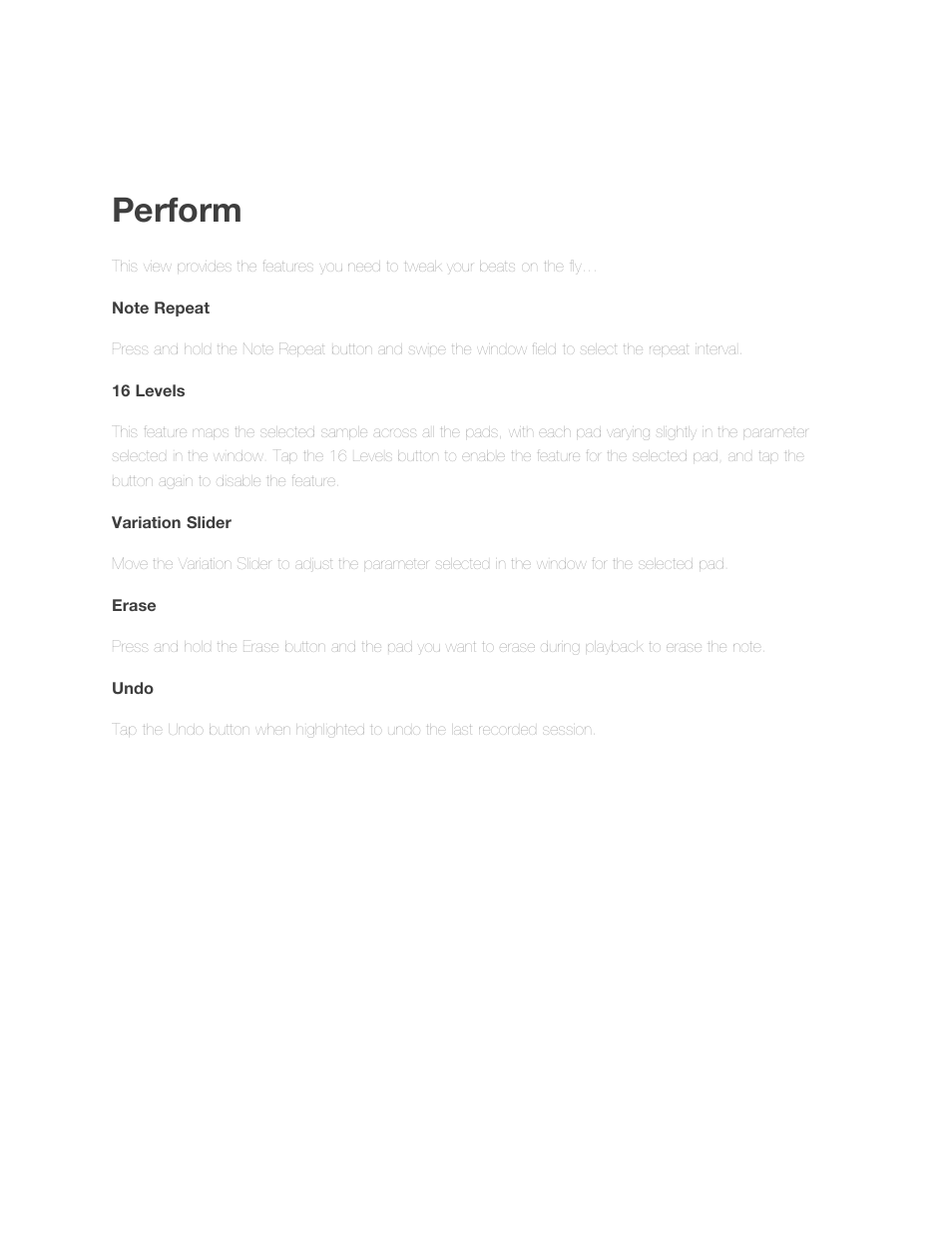 Impc iphone user guide: left boundary swipe, Perform | Akai iMPC for-iPhone User Manual | Page 7 / 15
