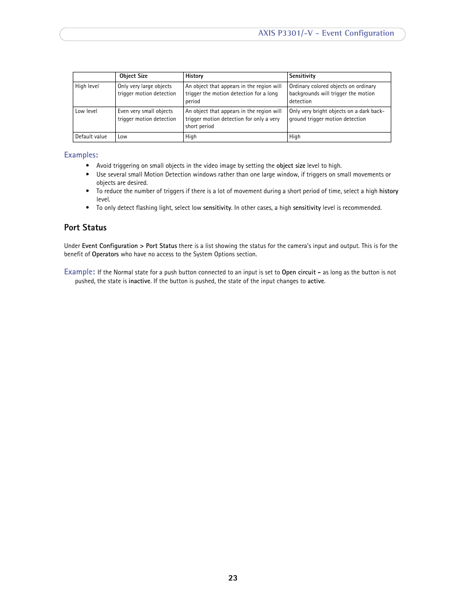 Port status | Axis Communications Fixed Dome Network Camera AXIS P3301-V User Manual | Page 23 / 50