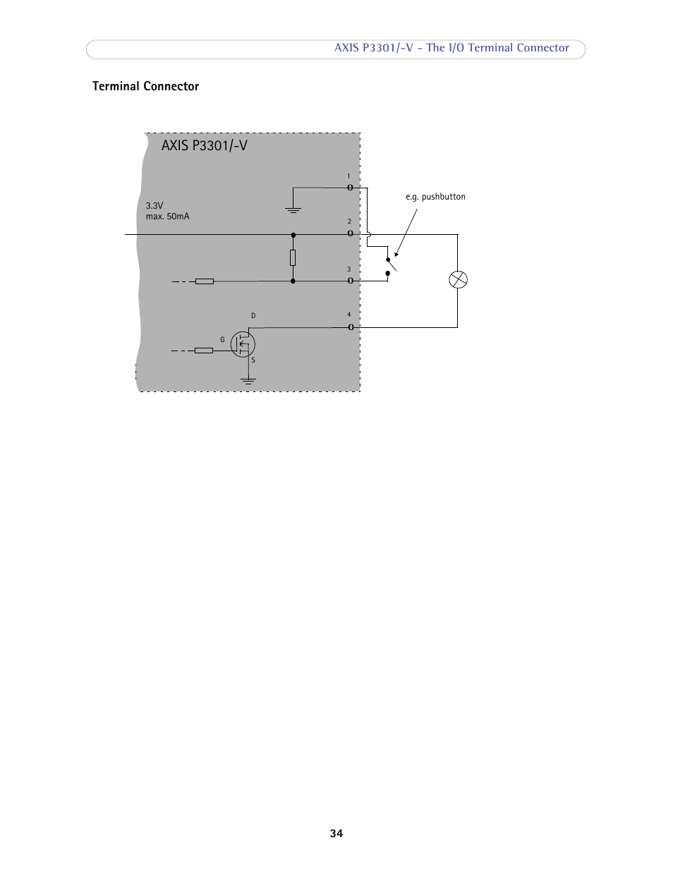 Terminal connector, Axis p3301/-v | Axis Communications Fixed Dome Network Camera AXIS P3301-V User Manual | Page 34 / 50