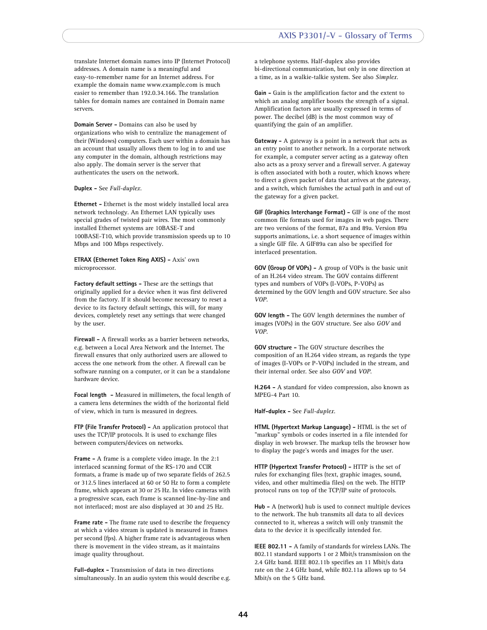 Axis Communications Fixed Dome Network Camera AXIS P3301-V User Manual | Page 44 / 50