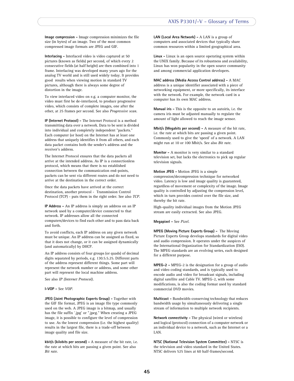 Axis Communications Fixed Dome Network Camera AXIS P3301-V User Manual | Page 45 / 50