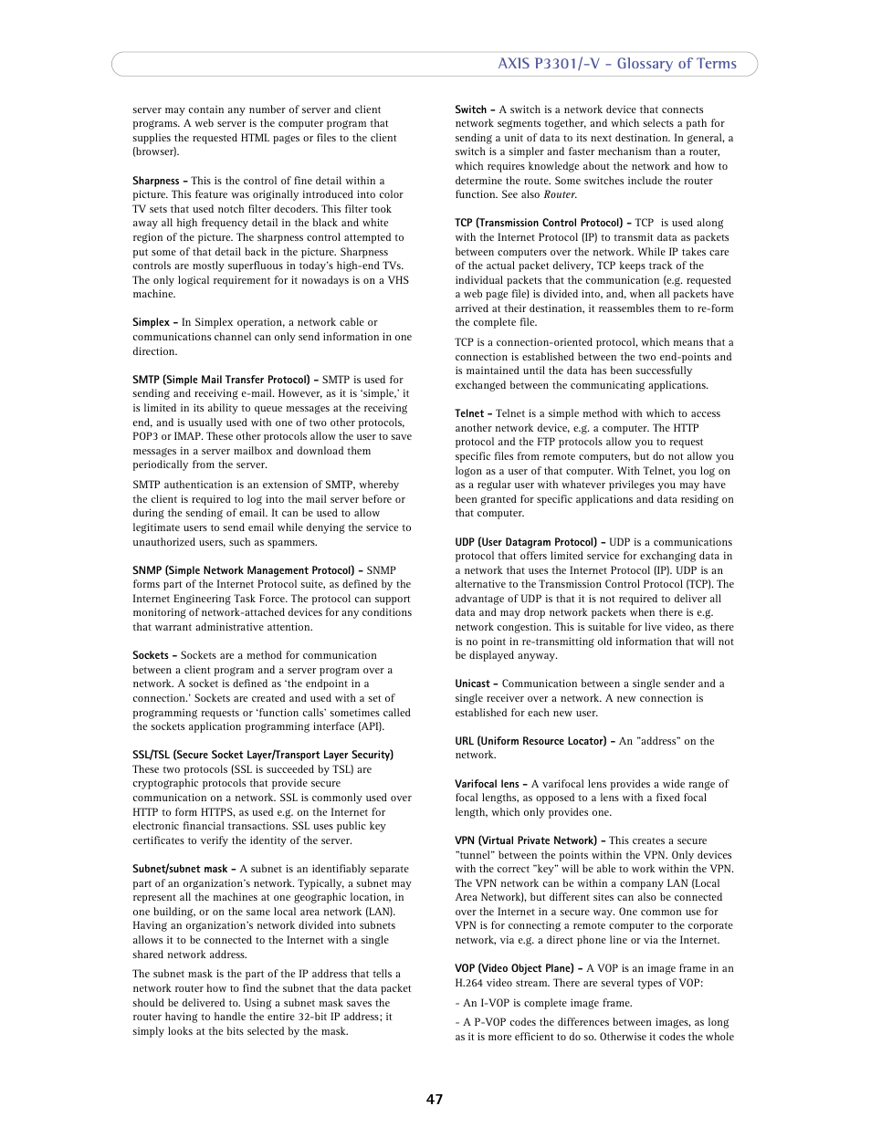 Axis Communications Fixed Dome Network Camera AXIS P3301-V User Manual | Page 47 / 50