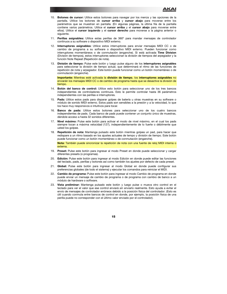 Akai MPK225 User Manual | Page 15 / 44