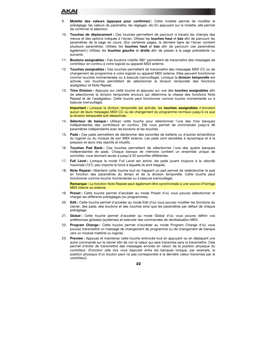 Akai MPK225 User Manual | Page 22 / 44