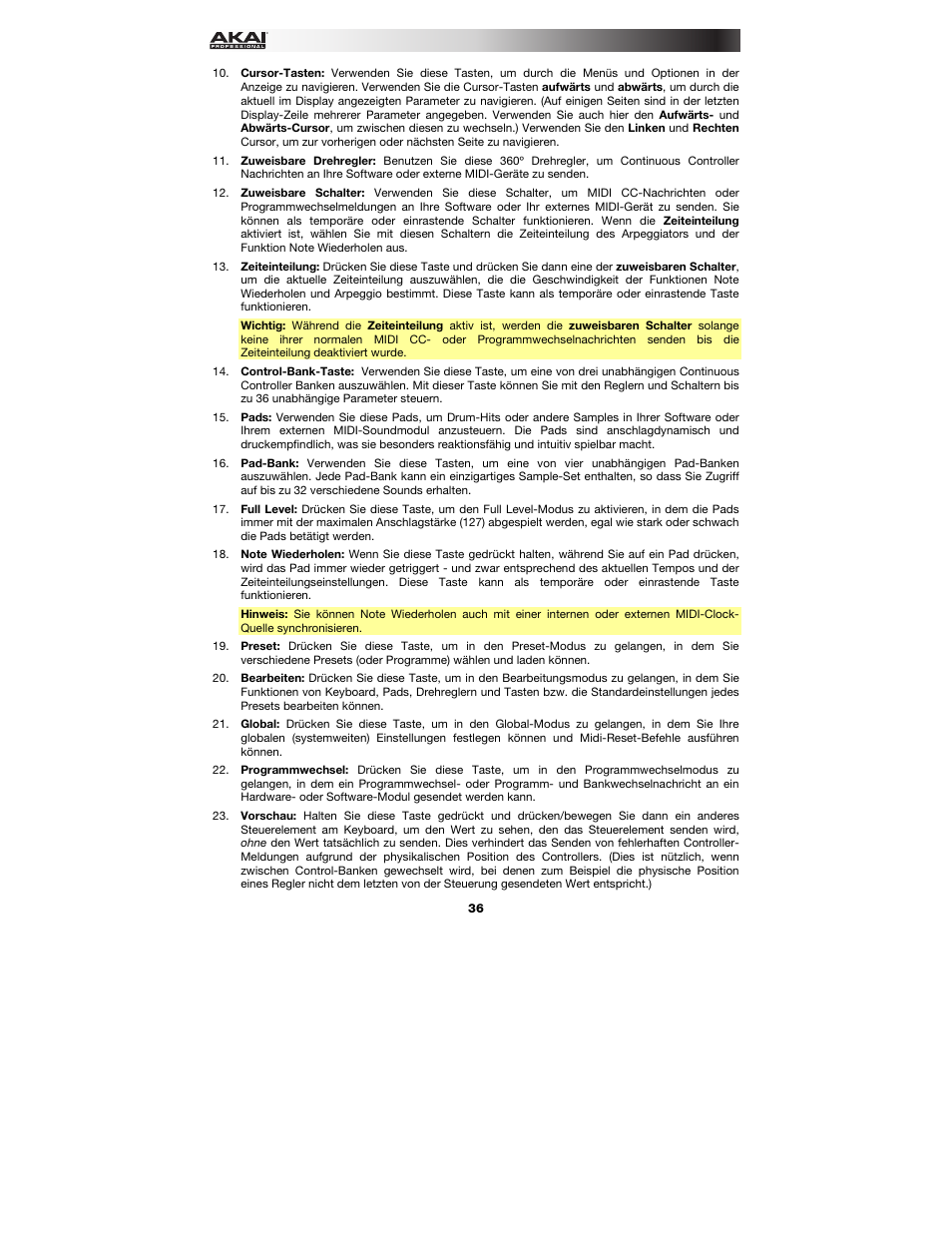 Akai MPK225 User Manual | Page 36 / 44