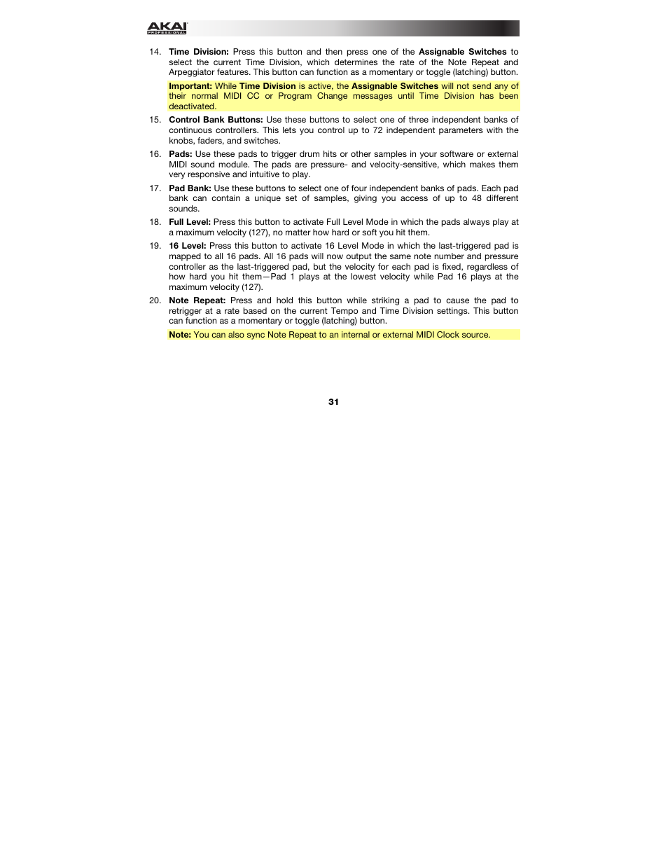 Akai MPK249 User Manual | Page 31 / 45