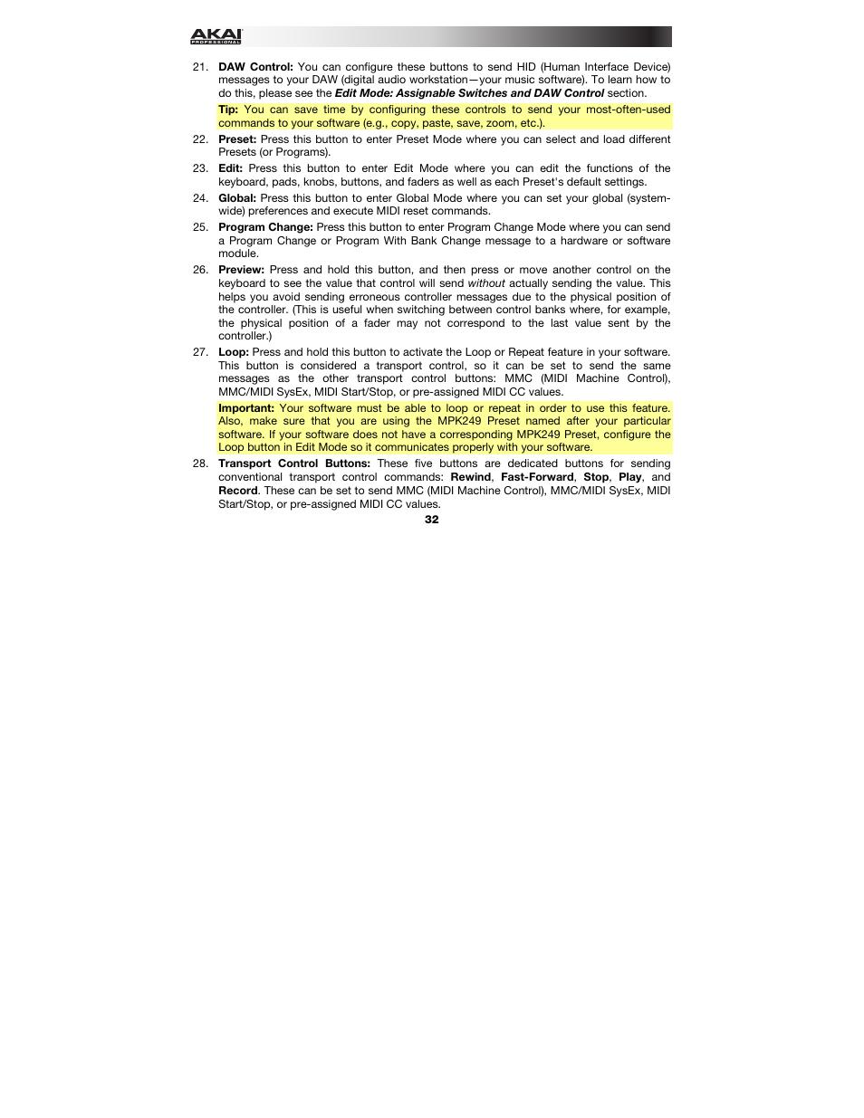 Akai MPK249 User Manual | Page 32 / 45
