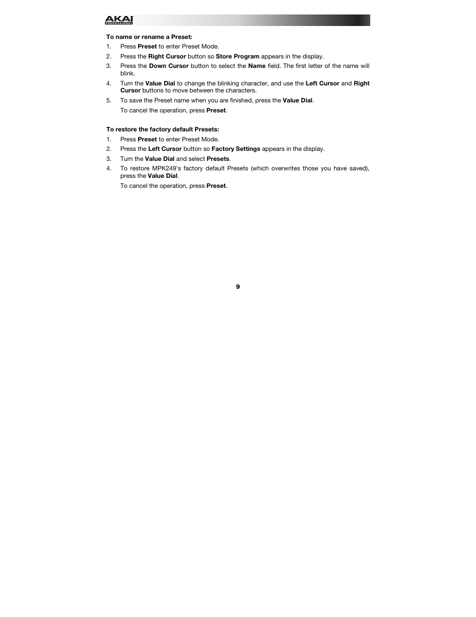 Akai MPK249 User Manual | Page 9 / 45